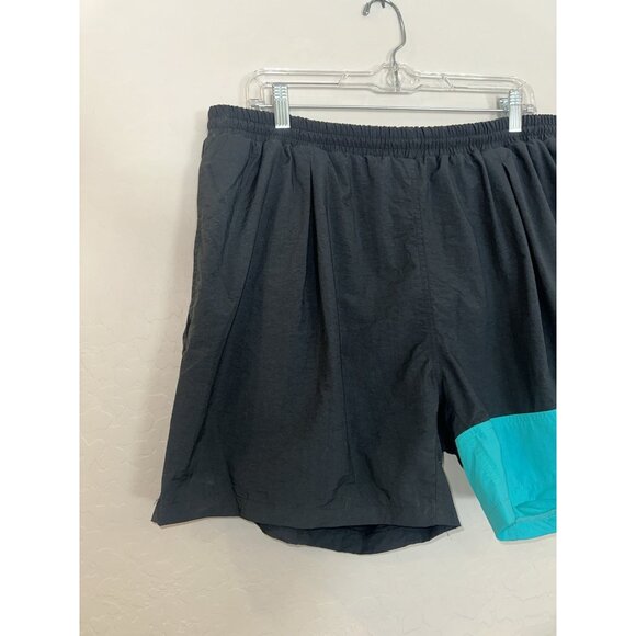 RARE VTG 90s‎ Nike Spellout Swoosh Nylon Black Teal  Swim Trunks Shorts XL - Picture 5 of 9
